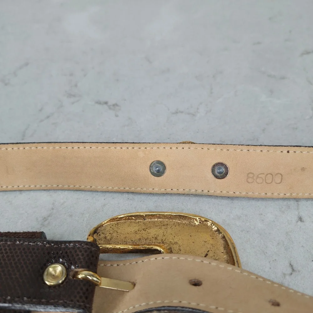Leatherock Belt Rhinestone Lizard Embossed Large Brown Women